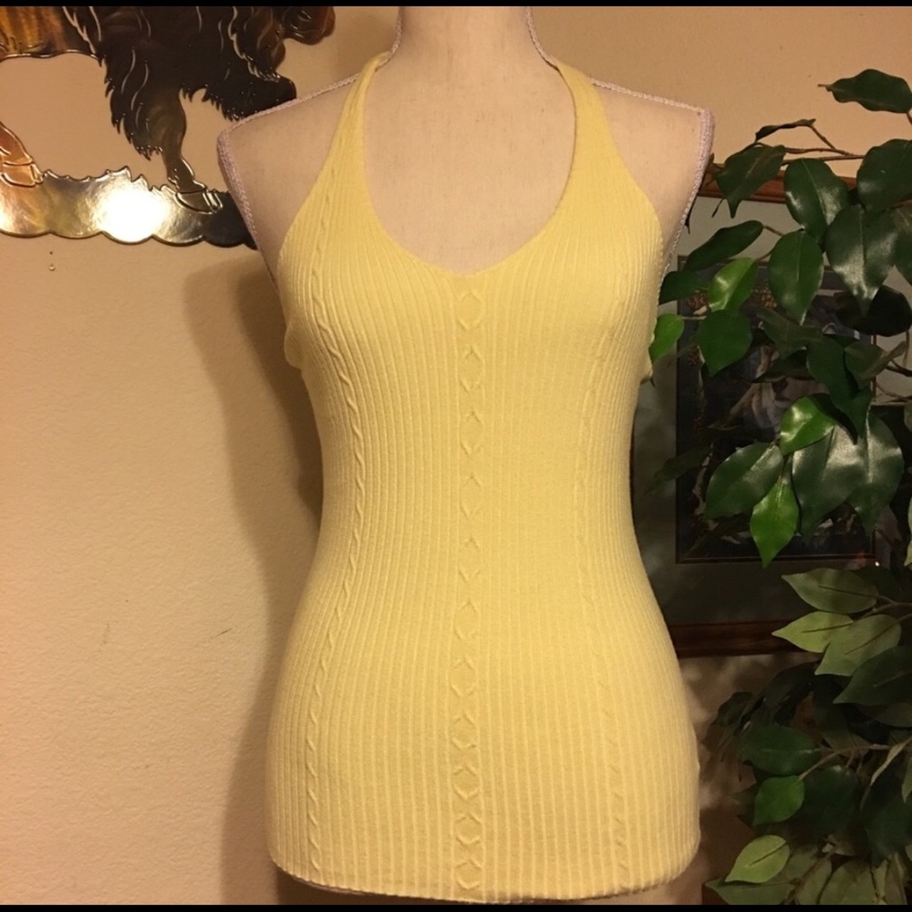 Daisy Fuentes yellow soft stretchy halter top